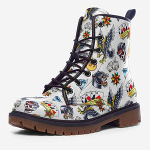 Lucky Dice Retro Tattoo White Unisex Combat Boots by Love Hype and Glory
