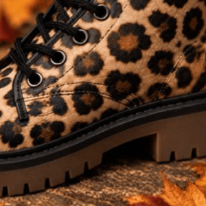 Close up of sole of Leopard Print Unisex Lace Up Combat Ankle Boots by Love Hype and Glory