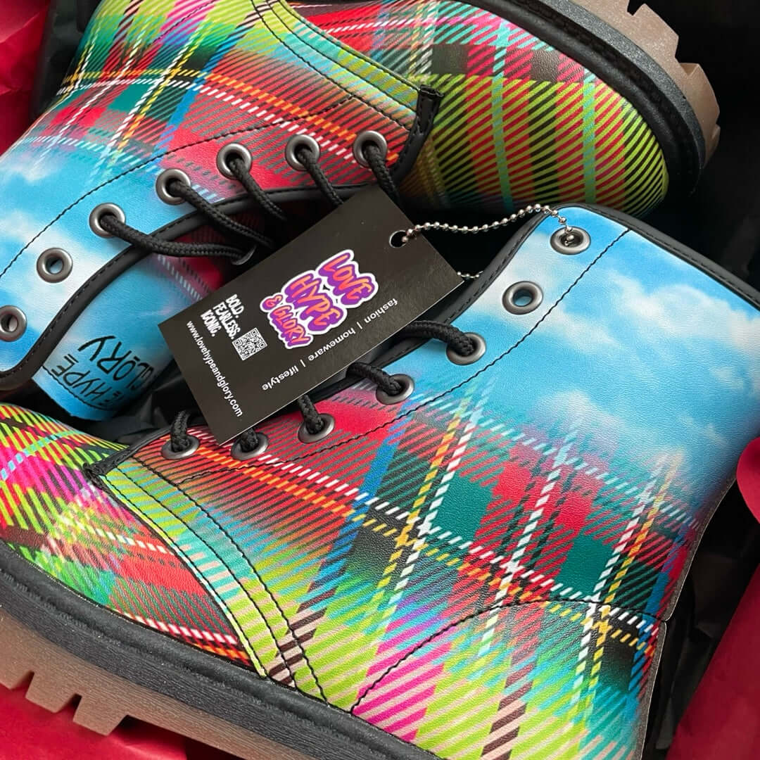 Plaid combat boots store