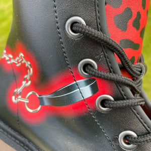 Bulldog Print Unisex Black Combat Boots