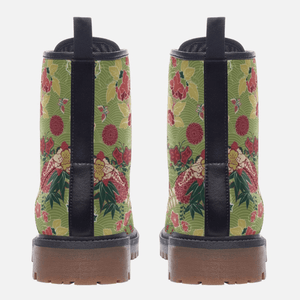 Back view of Japanese Crane and Chrysanthemum Unisex Combat Boots by Love Hype and Glory