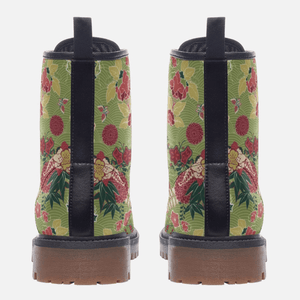 Back view of Japanese Crane and Chrysanthemum Unisex Combat Boots by Love Hype and Glory