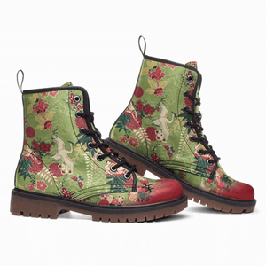 Side view of Japanese Crane and Chrysanthemum Unisex Combat Boots by Love Hype and Glory