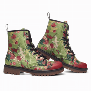 Side view of Japanese Crane and Chrysanthemum Unisex Combat Boots by Love Hype and Glory