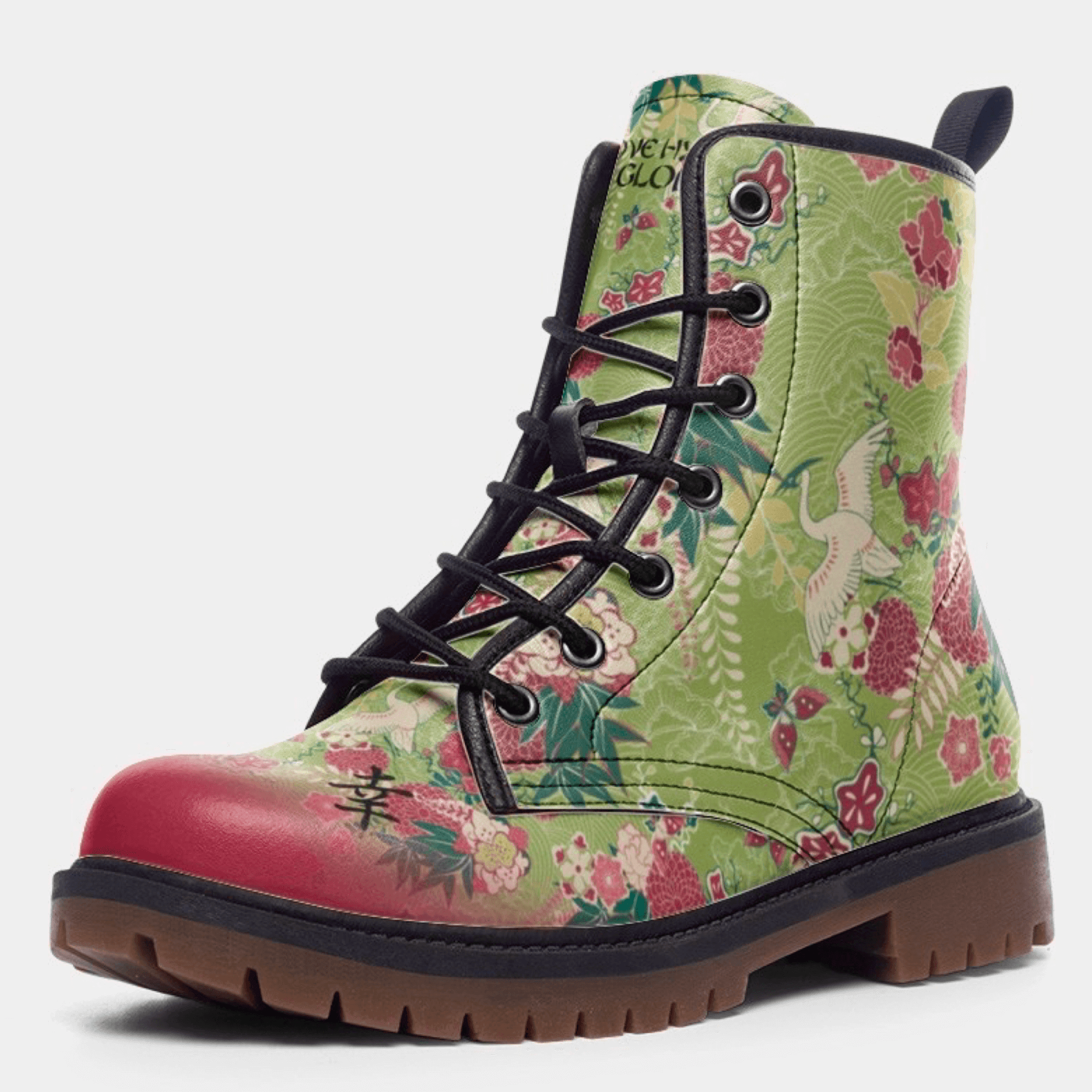 Japanese Crane and Chrysanthemum Unisex Combat Boots by Love Hype and Glory