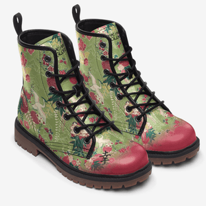 Pair of Japanese Crane and Chrysanthemum Unisex Combat Boots by Love Hype and Glory
