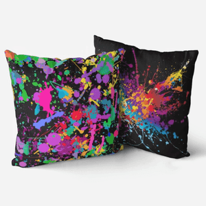 Front and back of Paint Splatter 2-in-1 Reversible Cushion and insert 18”