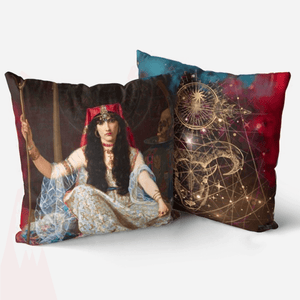 Front and back of The Sorceress Moon Goddess Reversible Cushion and pad 18” by Love Hype and Glory