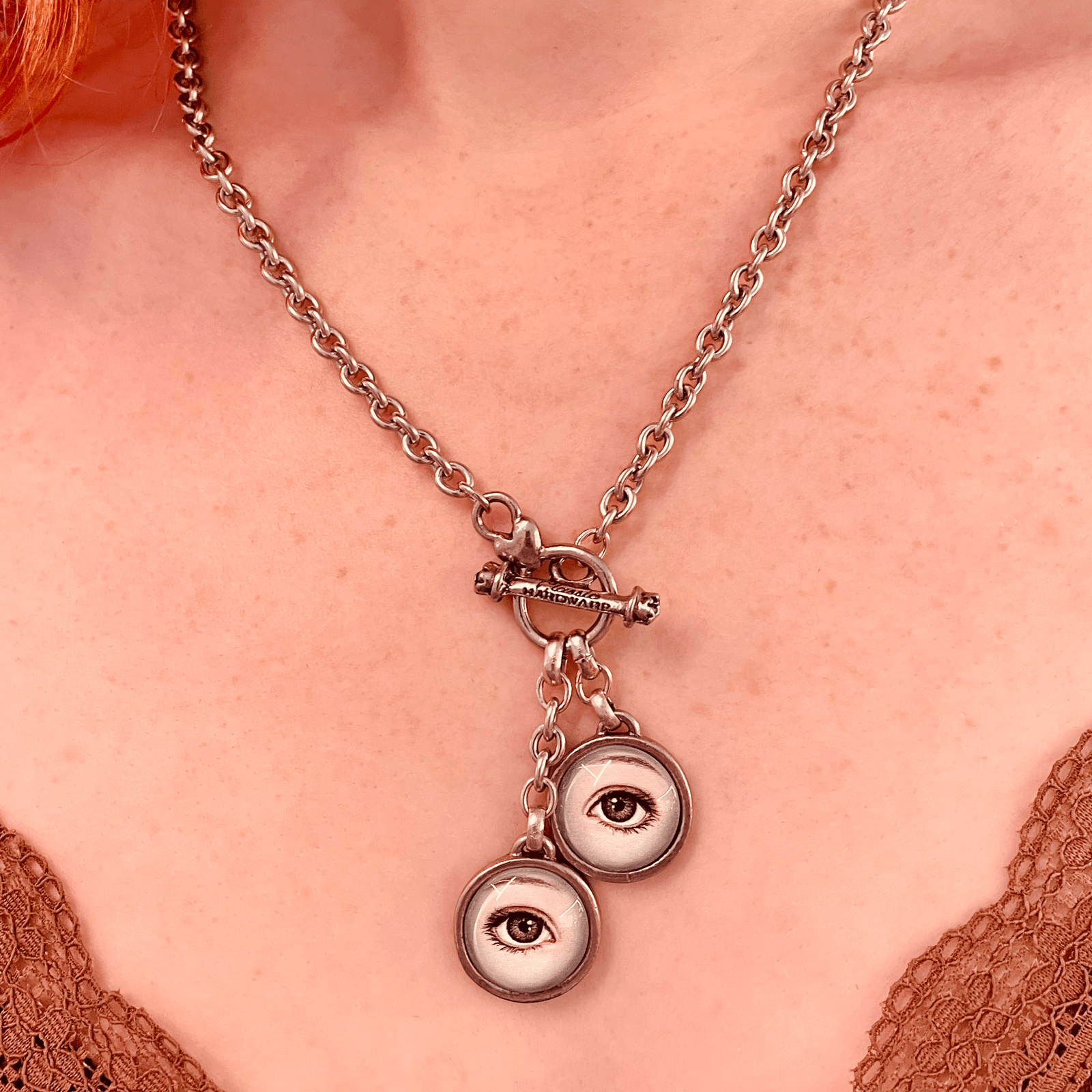 Only Have Eyes For You Toggle Silver Plated Necklace 17” Classic Hardware from Love Hype and Glory