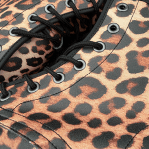 Close detail of laces on Leopard Print Unisex Lace Up Combat Ankle Boots by Love Hype and Glory