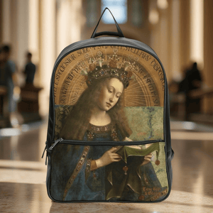 Jan van Eyck Ghent Wearable Art Classic Backpack by Love Hype and Glory with cathedral background