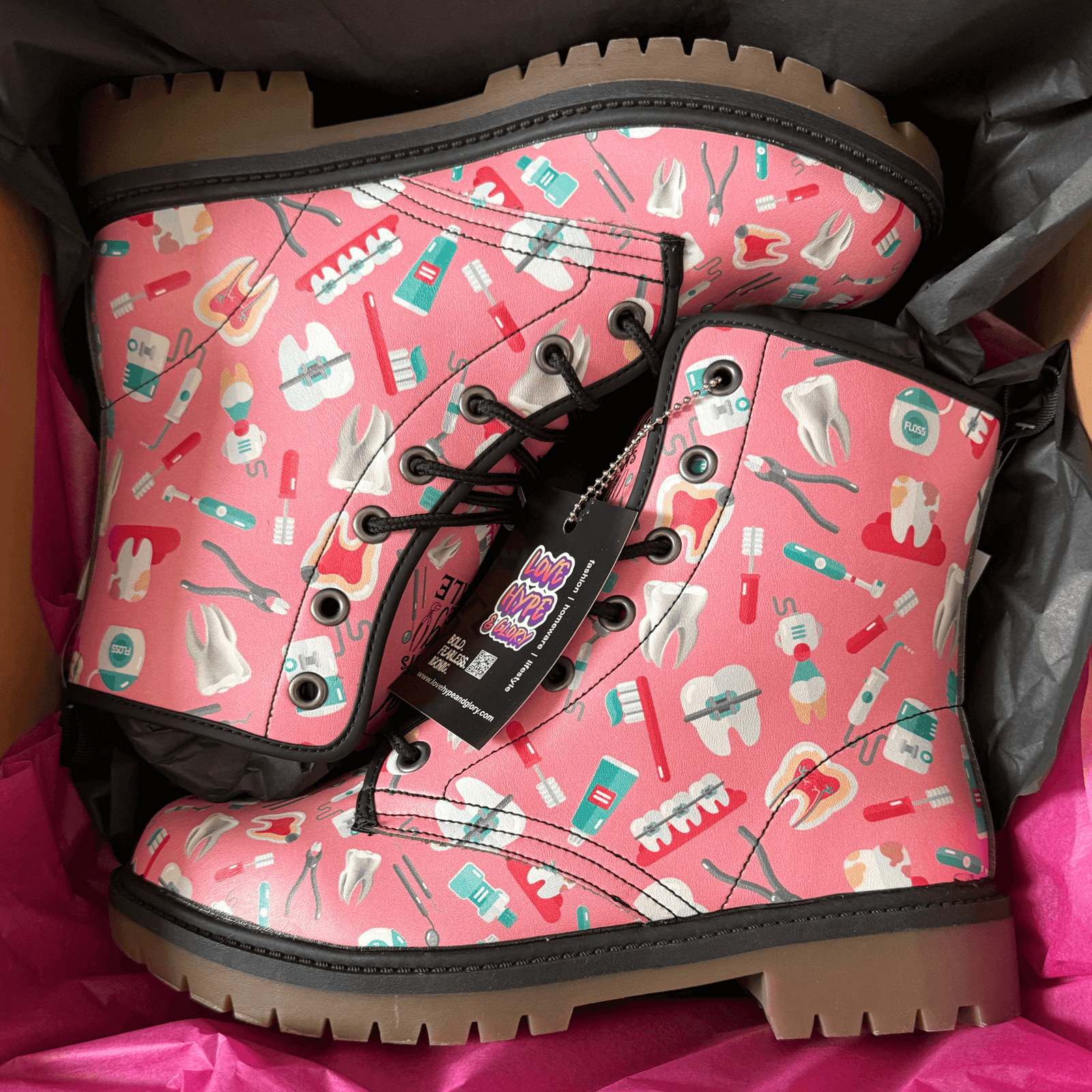 Dental Hygienist boots footwear by Love Hype and Glory in box