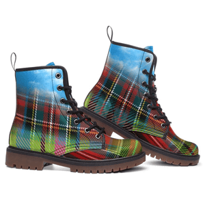 Tartan Plaid Highland Blue Sky Unisex Combat Boots wear-all-day-boots