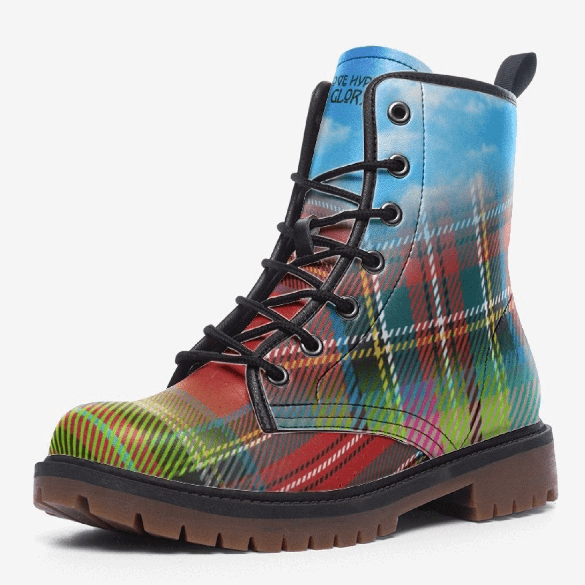 Red plaid combat boots discount