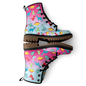 Pair of unisex vegan friendly Dinosaur boots by Love Hype and Glory