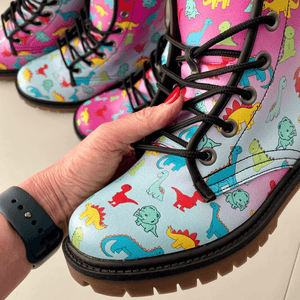 Selection of unisex vegan friendly Dinosaur boots by Love Hype and Glory