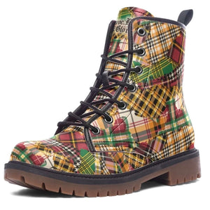 Single Patchwork Plaid Tartan Unisex Combat Ankle Boot by Love Hype and Glory