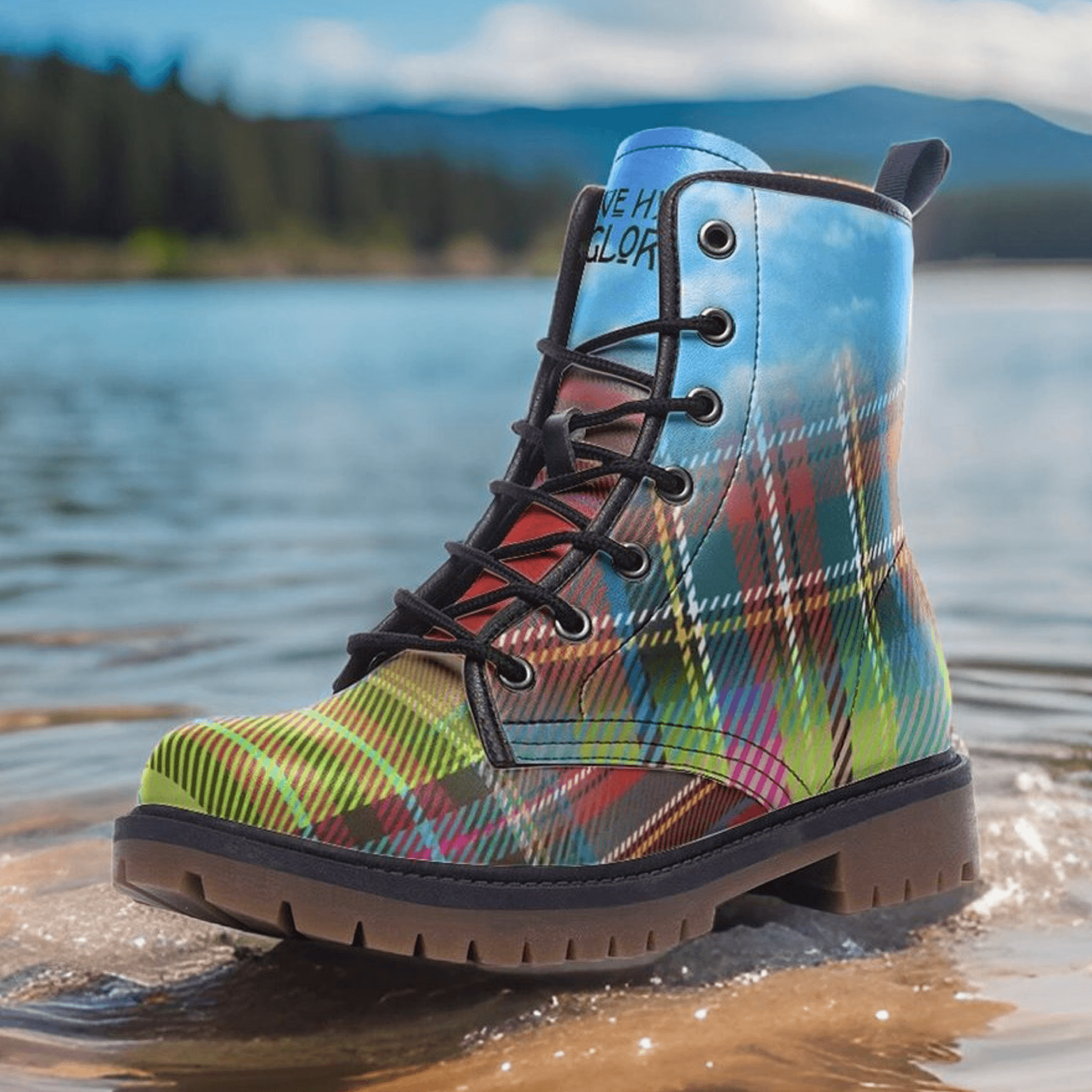 Tartan Plaid Highland Blue Sky Unisex Combat Boots