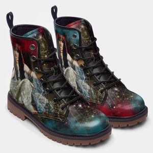 Top view of The Sorceress Triple Moon Goddess Unisex Combat Boots by Love Hype and Glory
