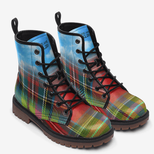 Tartan Plaid Highland Blue Sky Unisex Combat Boots for the Bold and Fearless