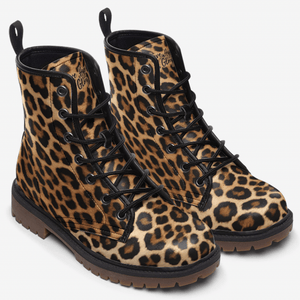 Top view of Leopard Print Unisex Lace Up Combat Ankle Boots by Love Hype and Glory