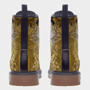 Gustav Klimt's Woman in Gold on unisex black comabat boots by Love Hype and glory 