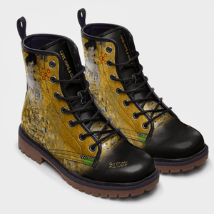 Gustav Klimt's Woman in Gold on unisex black comabat boots by Love Hype and glory 