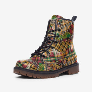 Patchwork Plaid Tartan Unisex Combat Ankle Boots