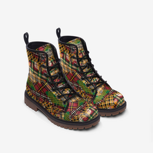 Patchwork Plaid Tartan Unisex Combat Ankle Boots