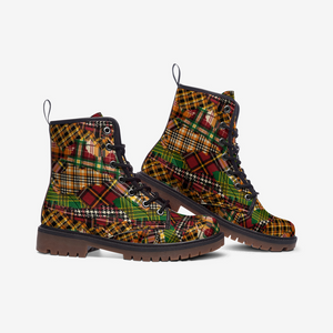 Patchwork Plaid Tartan Unisex Combat Ankle Boots