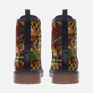 Patchwork Plaid Tartan Unisex Combat Ankle Boots