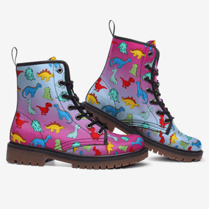 Sied view of unisex vegan friendly Dinosaur boots by Love Hype and Glory