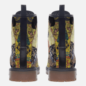 Gustav Klimt Lady with a Fan on unisex black combat boots by Love Hype and Glory