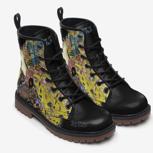 Gustav Klimt Lady with a Fan on unisex black combat boots by Love Hype and Glory