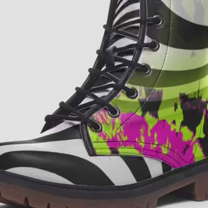 Monochrome Stripe Neon Splash Unisex Lace Up Boots
