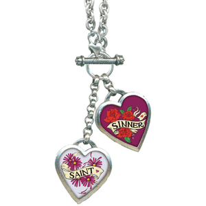 Saint or Sinner Double Toggle Silver Plated Metal Necklace 17 in chain Classic Hardware from Love Hype and Glory