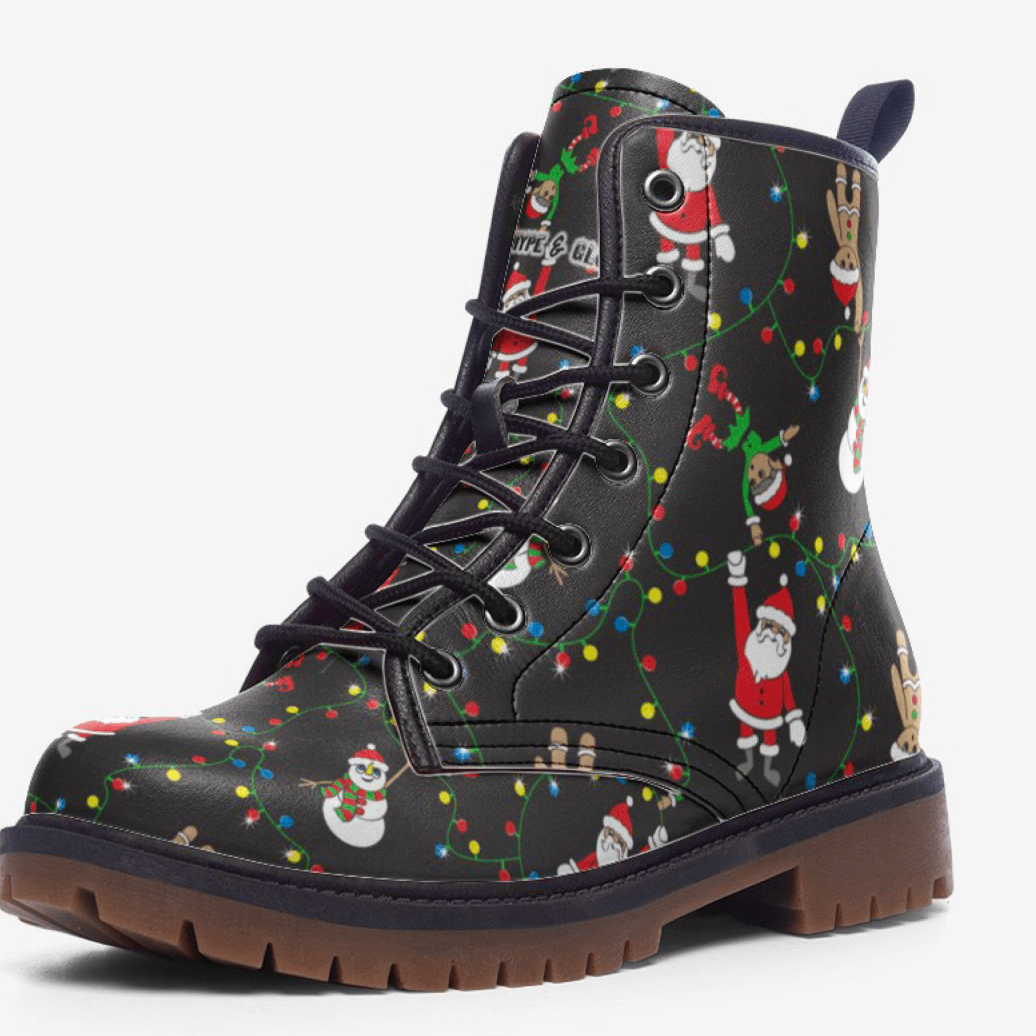Jolly Santa Christmas Lights Unisex Black Combat Boots