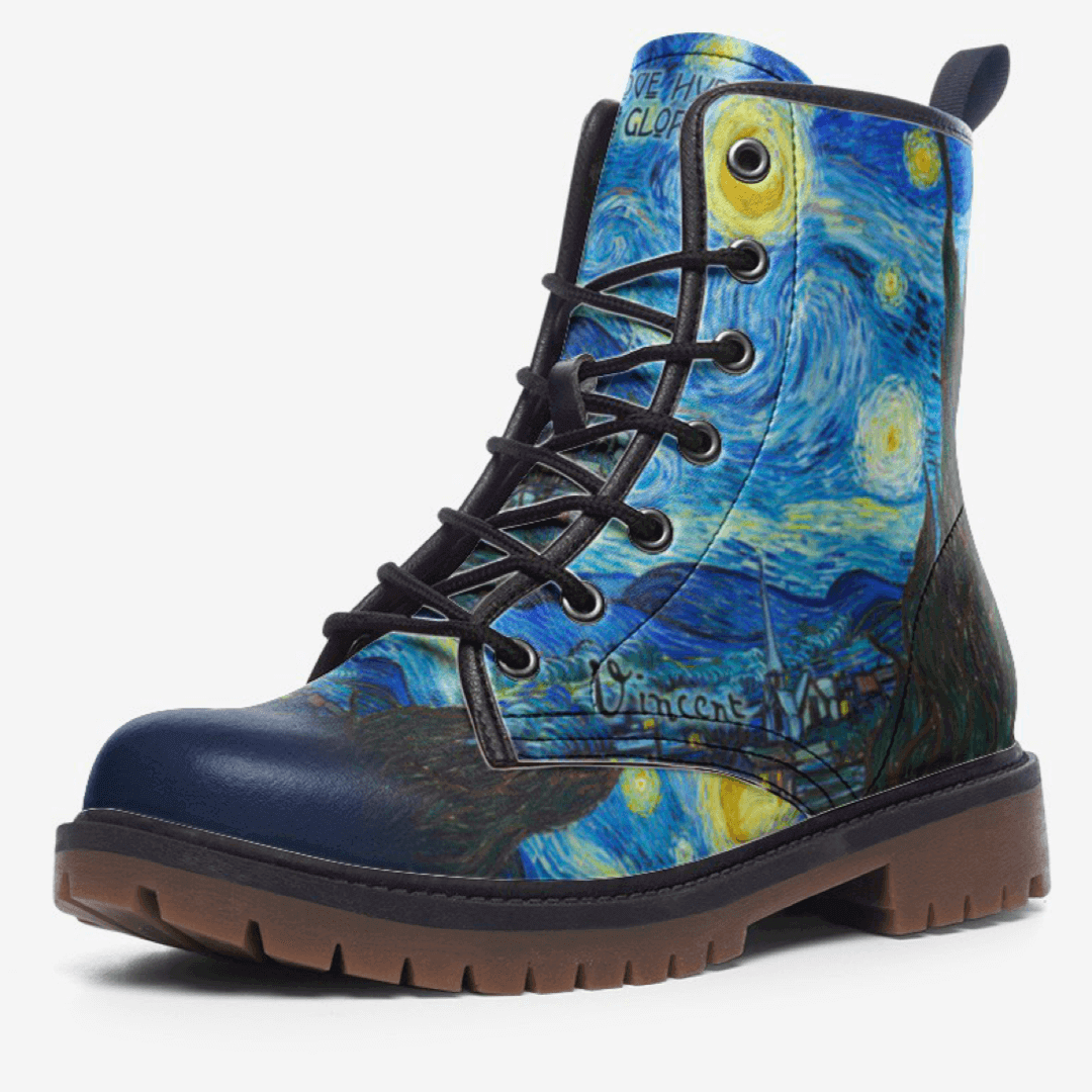 Vincent van Gogh Starry Night Blue Unisex Combat Boots