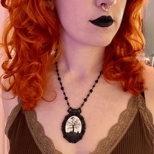 Haunted Tree Black Necklace with Black Jet Glass Beads 17 in chain Classic Hardware from Love Hype and Glory