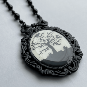 Haunted Tree Black Necklace with Black Jet Glass Beads 17 in chain Classic Hardware from Love Hype and Glory