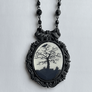 Haunted Tree Black Necklace with Black Jet Glass Beads 17 in chain Classic Hardware from Love Hype and Glory