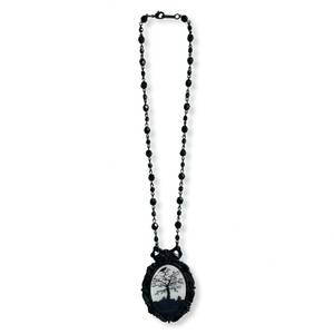 Haunted Tree Black Necklace with Black Jet Glass Beads 17 in chain Classic Hardware from Love Hype and Glory