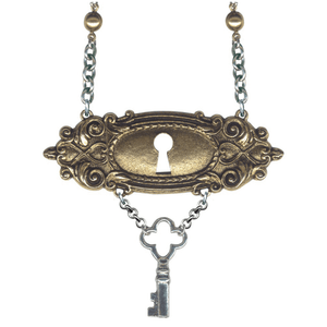 Wide Lock and Key Drop Silver Plated Metal Necklace 17 in chain Classic Hardware from Love Hype and Glory