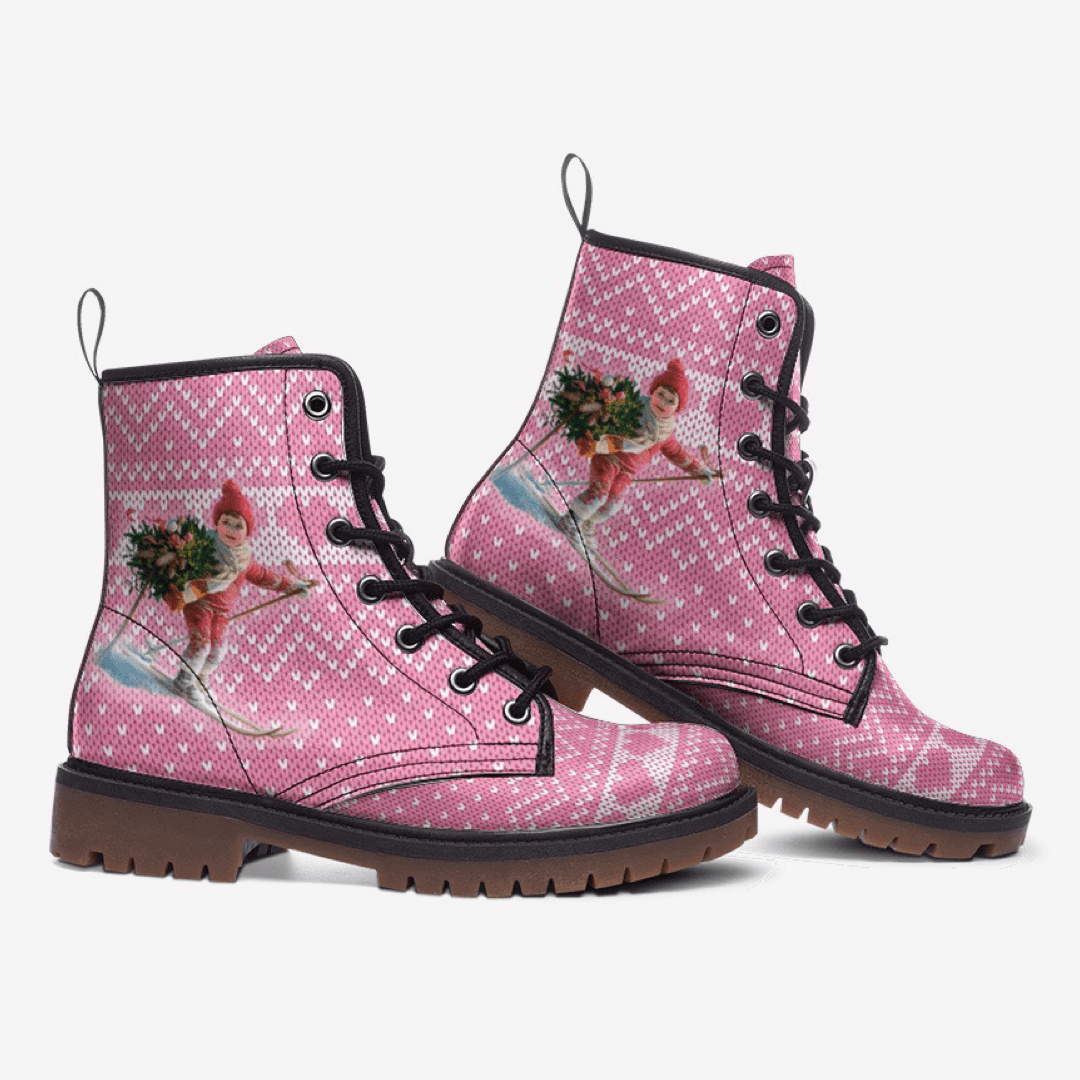 Retro Apres Ski Nordic Fairisle Unisex Pink Knitted Boots