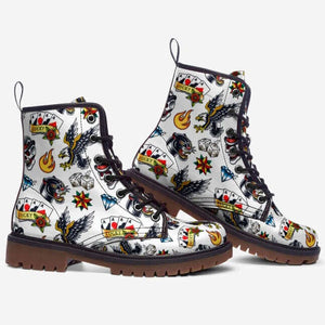 Lucky Dice Retro Tattoo White Unisex Combat Boots by Love Hype and Glory