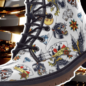 Lucky Dice Retro Tattoo White Unisex Combat Boots by Love Hype and Glory